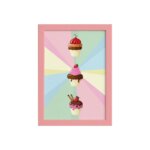 Quadro Infantil Cup Cake Trio Moldura Rosa 22x32cm
