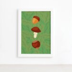 Quadro Infantil Esquilo Cogumelo Moldura Branca 22x32cm
