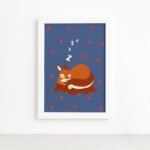Quadro Infantil Esquilo Dormindo Moldura Branca 22x32cm