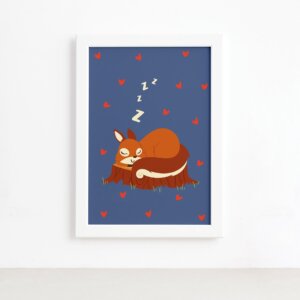 Quadro Infantil Esquilo Dormindo Moldura Branca 22x32cm,Quadro Infantil Esquilo Dormindo Moldura Branca 22x32cm