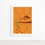 Quadro Infantil Esquilo na Árvore Moldura Branca 22x32cm