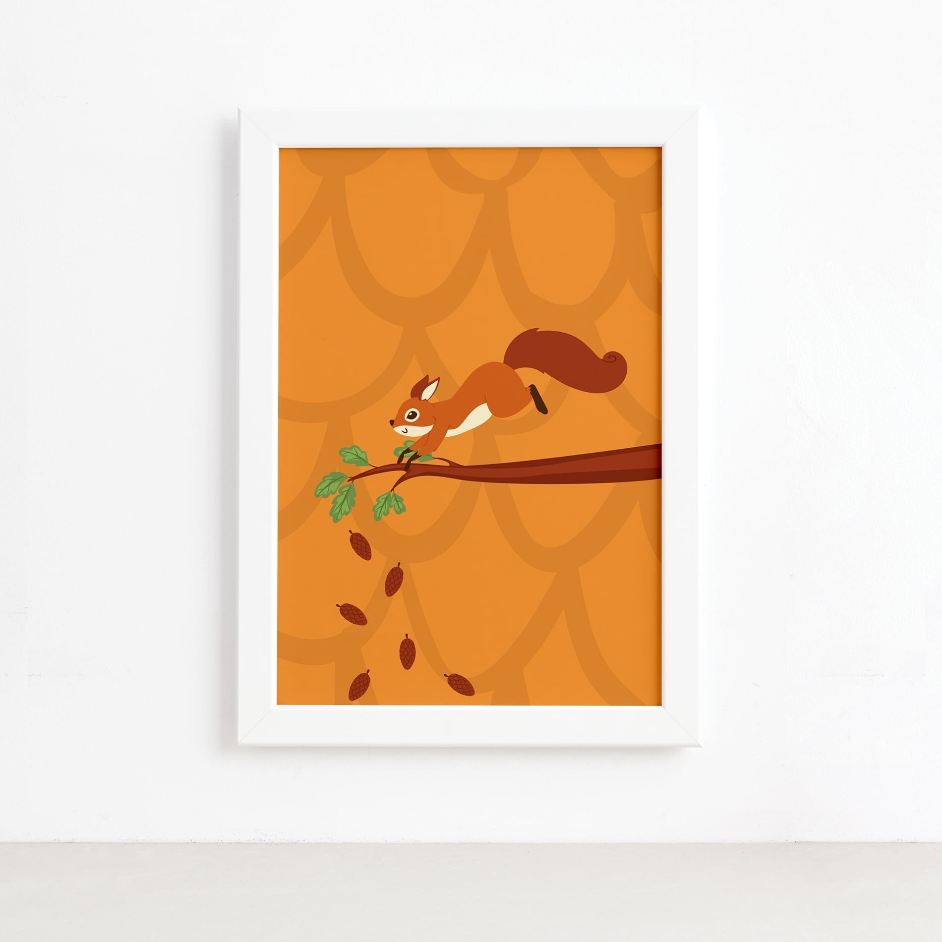 Quadro Infantil Esquilo na Árvore Moldura Branca 22x32cm,Quadro Infantil Esquilo na Árvore Moldura Branca 22x32cm