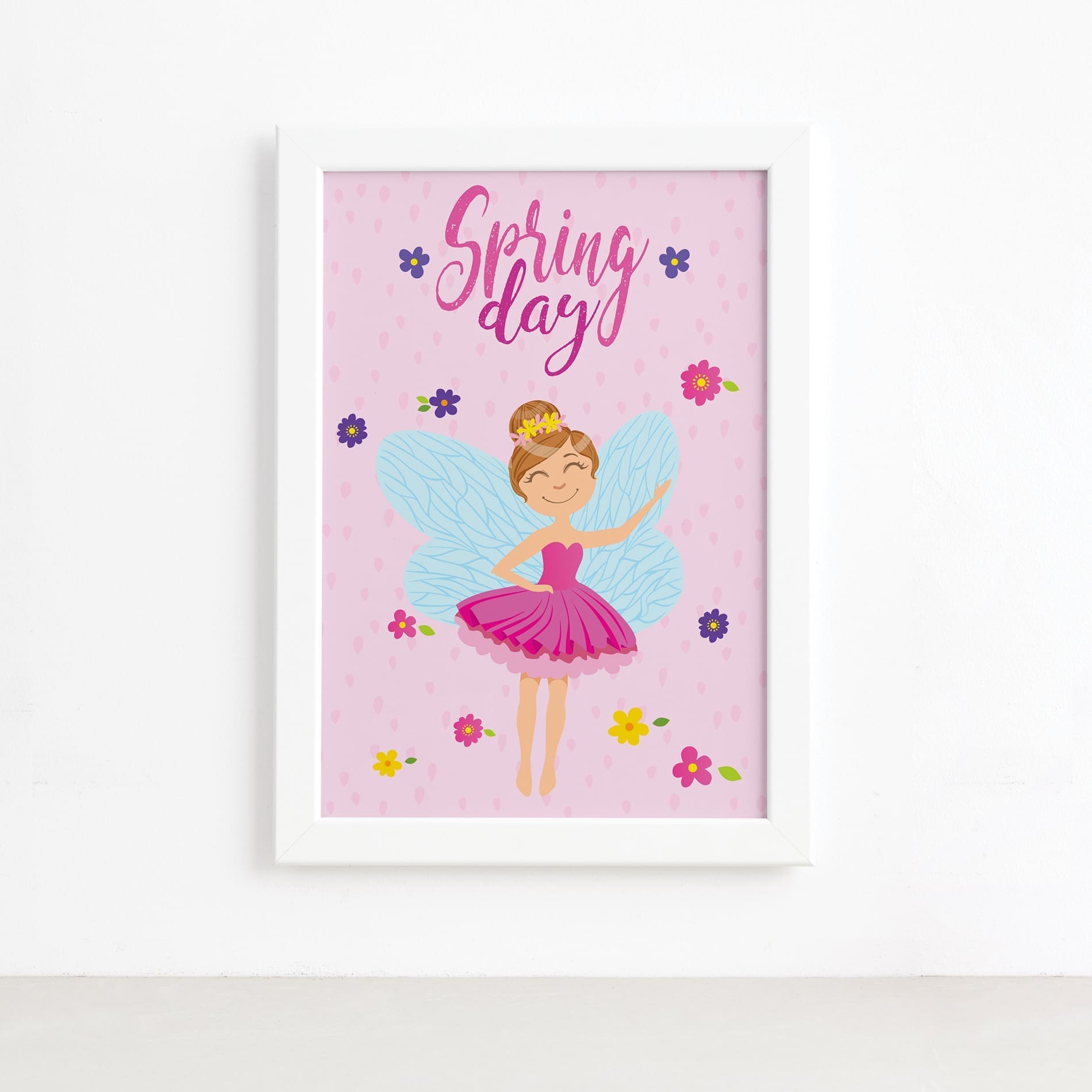 Quadro Fadas e Flores Primavera Rosa Moldura Branca 22x32cm,Quadro Fadas e Flores Primavera Rosa Moldura Branca 22x32cm