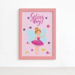 Quadro Fadas e Flores Primavera Rosa Moldura Rosa 22x32cm