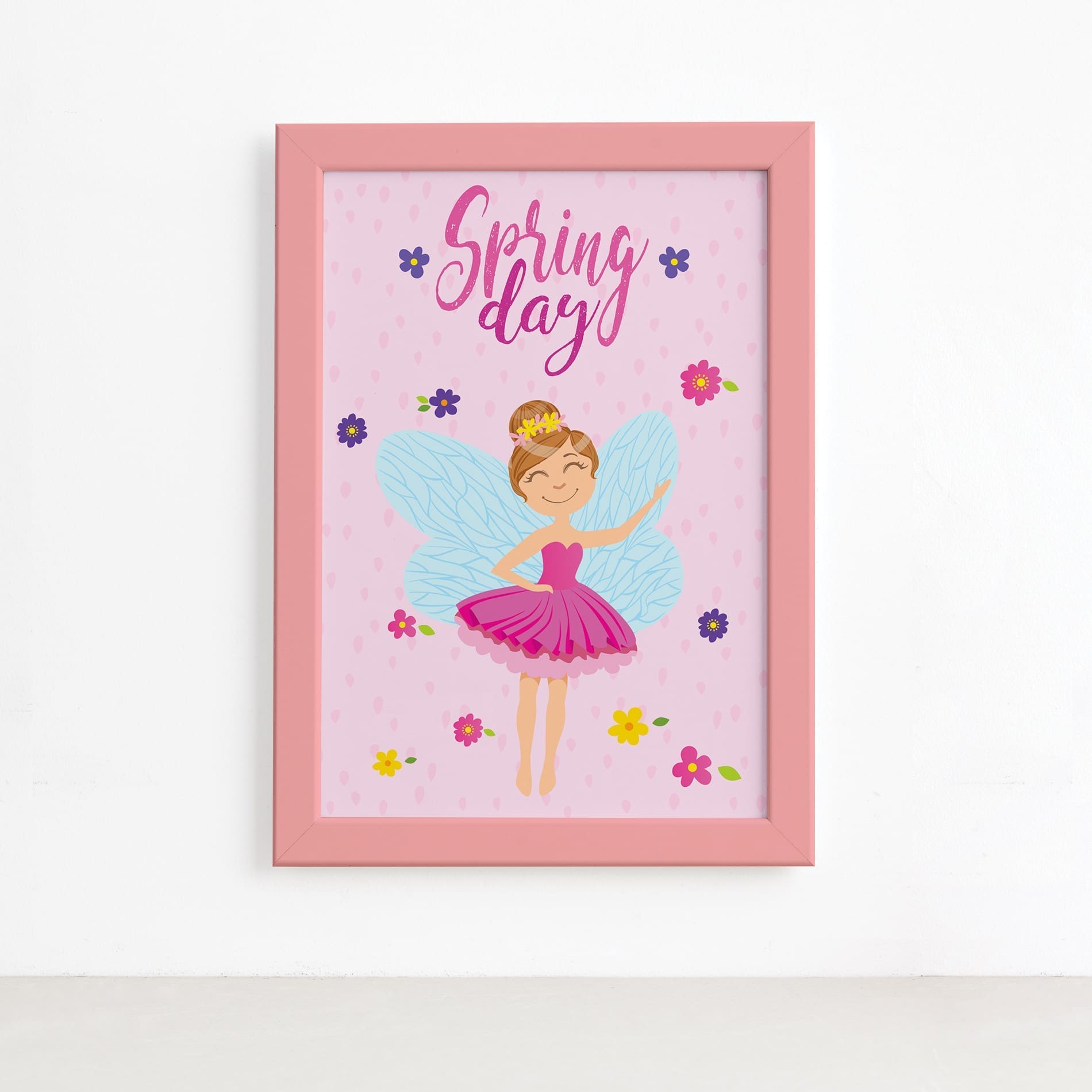Quadro Fadas e Flores Primavera Rosa Moldura Rosa 22x32cm,Quadro Fadas e Flores Primavera Rosa Moldura Rosa 22x32cm