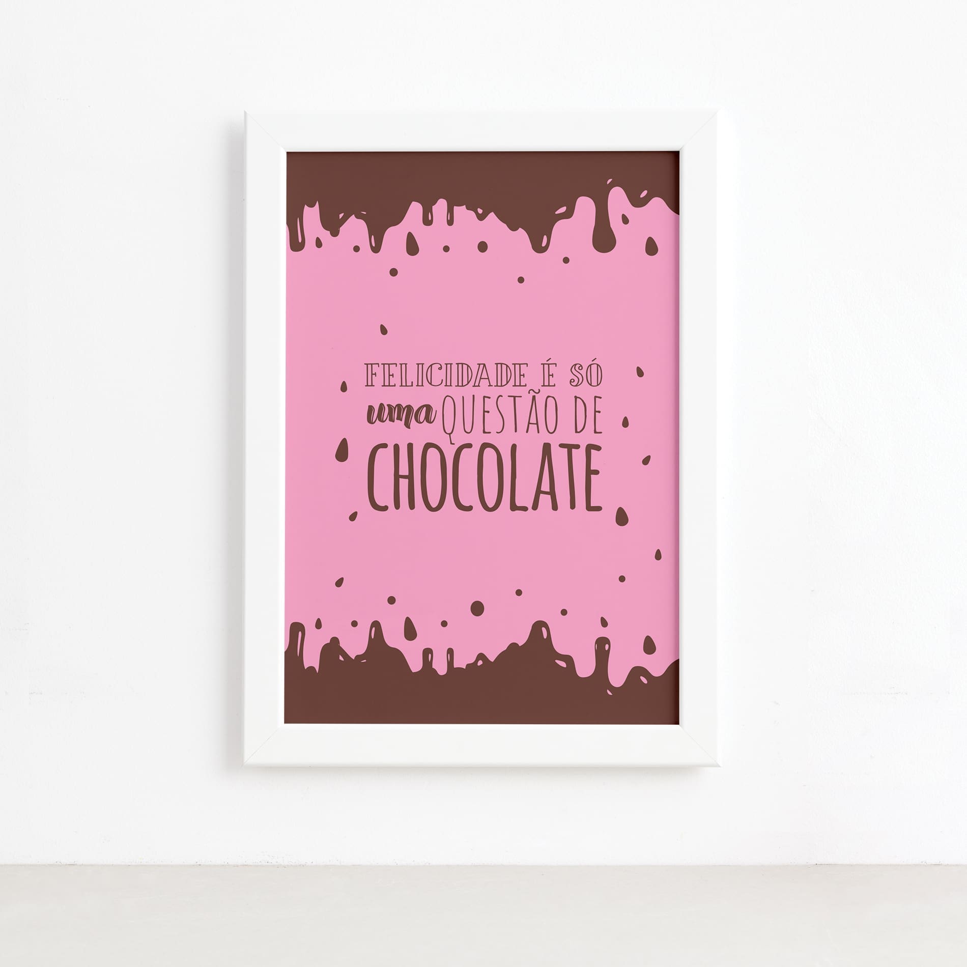 Quadro Cozinha Chocolate Felicidade Moldura Branca 22x32cm,Quadro Cozinha Chocolate Felicidade Moldura Branca 22x32cm