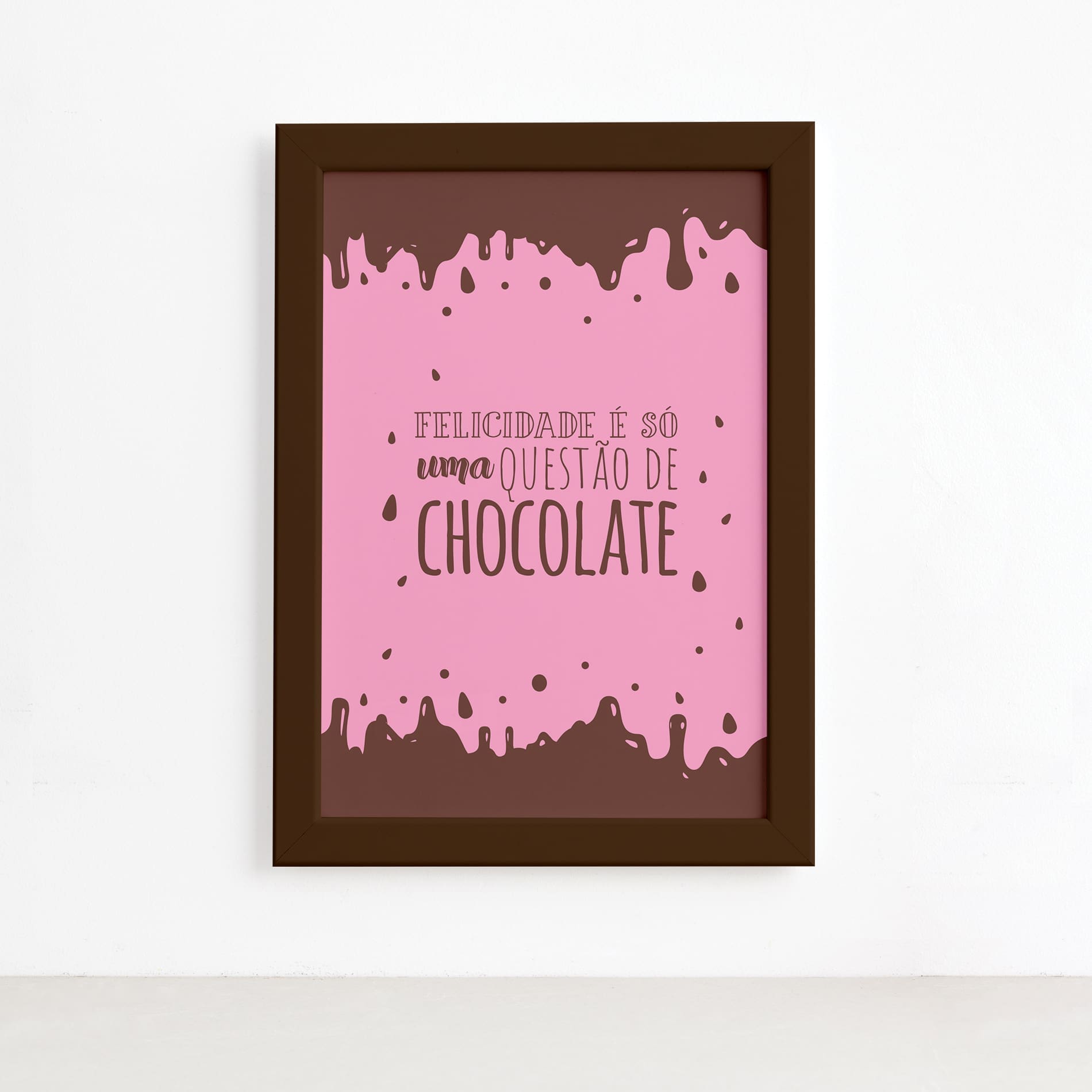 Quadro Cozinha Chocolate Felicidade Moldura Marrom 22x32cm,Quadro Cozinha Chocolate Felicidade Moldura Marrom 22x32cm