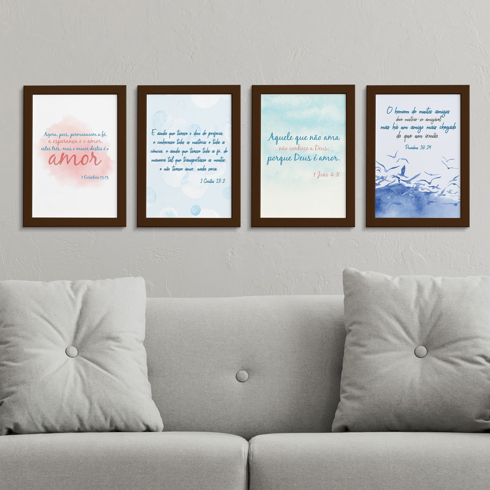 Quadros Frases Bíblicas Moldura Marrom 22x32cm Kit4un,Quadros Frases Bíblicas Moldura Marrom 22x32cm Kit4un