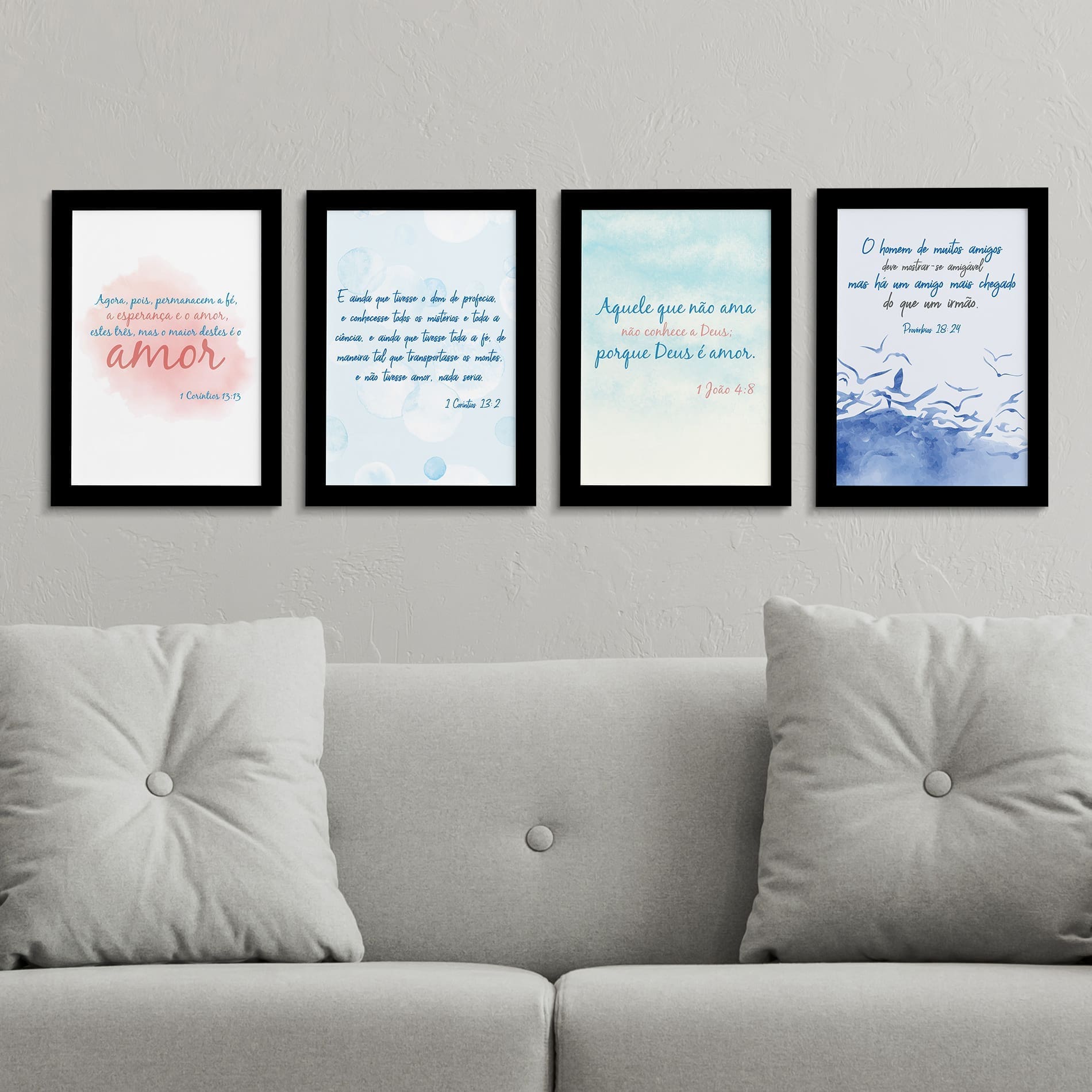 Quadros Frases Bíblicas Moldura Preta 22x32cm Kit4un,Quadros Frases Bíblicas Moldura Preta 22x32cm Kit4un