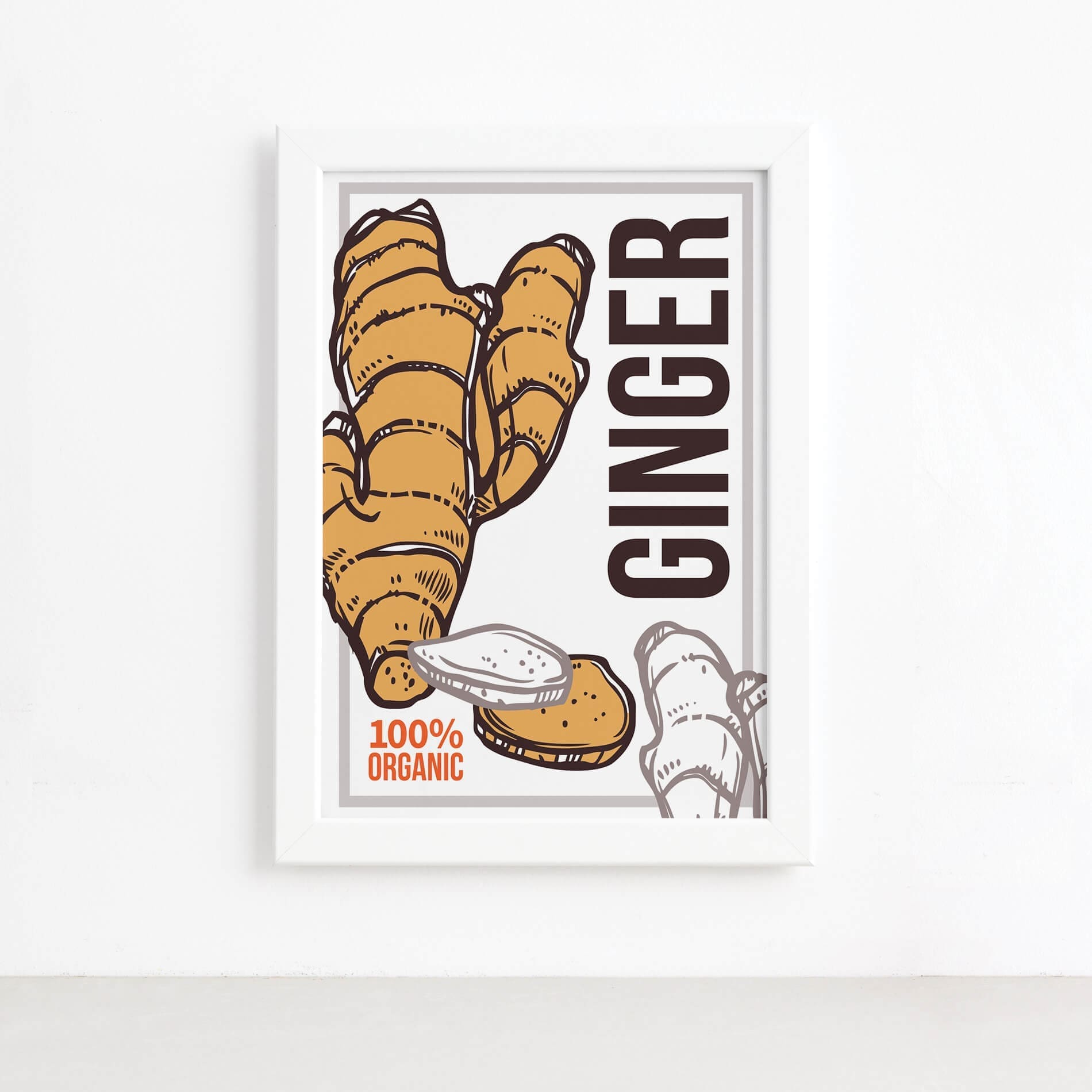 Quadro Cozinha Tempero Ginger Organic Moldura Branca 22x32cm,Quadro Cozinha Tempero Ginger Organic Moldura Branca 22x32cm