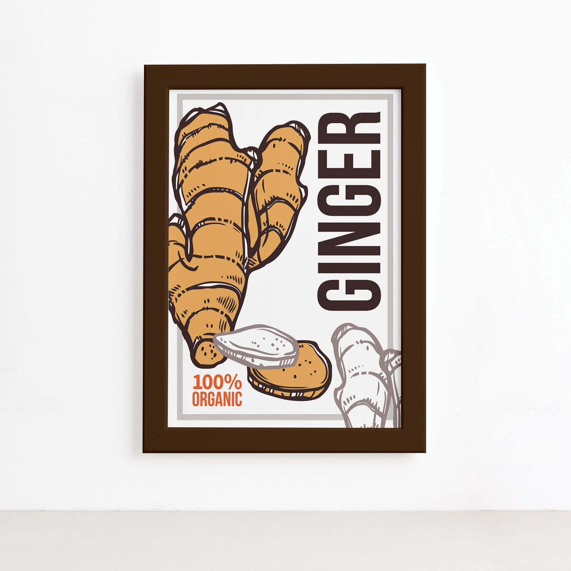 Quadro Cozinha Tempero Ginger Organic Moldura Marrom 22x32cm,Quadro Cozinha Tempero Ginger Organic Moldura Marrom 22x32cm