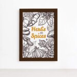 Quadro Tempero Cozinha Herbs and Spices Moldura Marrom 22x32