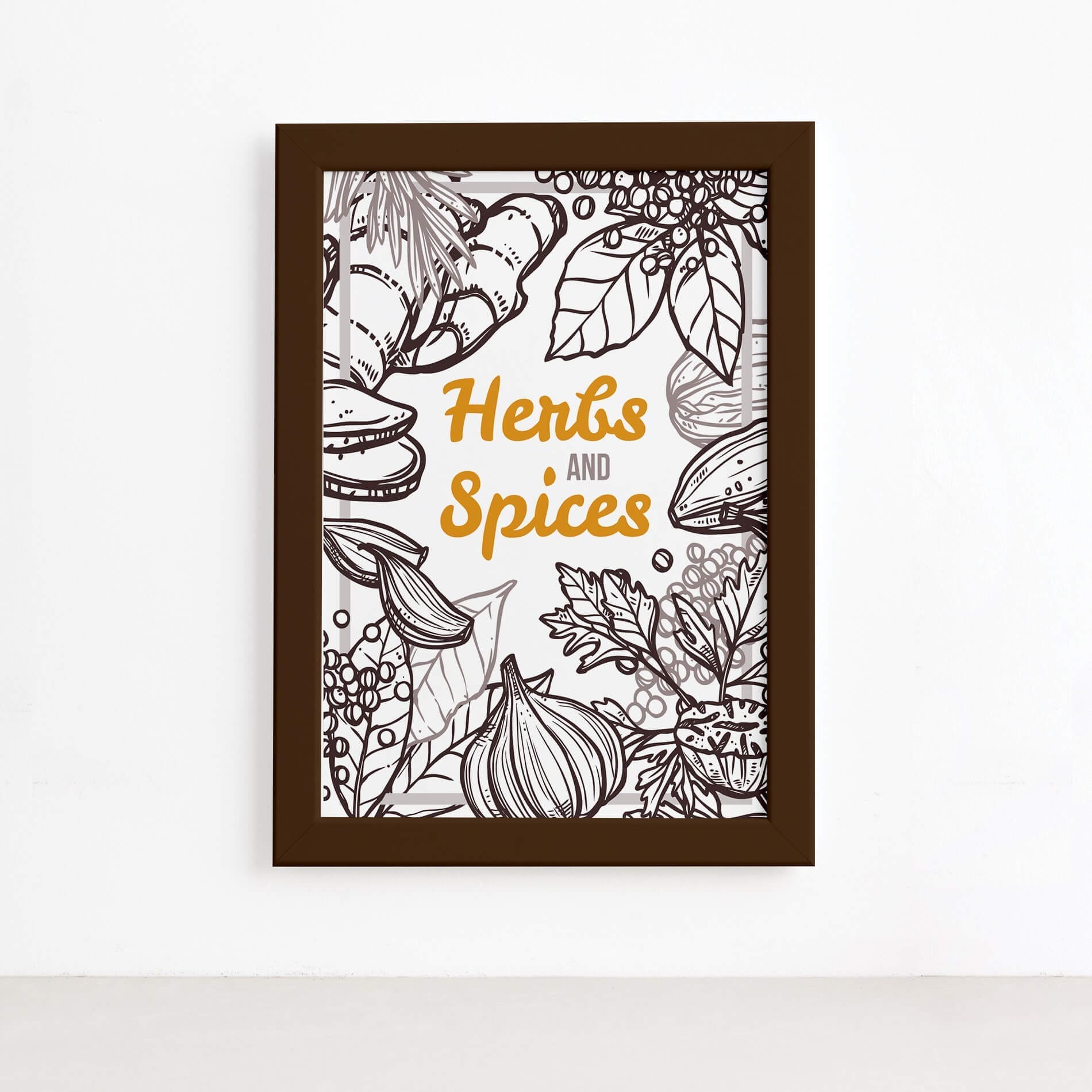 Quadro Tempero Cozinha Herbs and Spices Moldura Marrom 22x32,Quadro Tempero Cozinha Herbs and Spices Moldura Marrom 22x32
