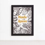 Quadro Tempero Cozinha Herbs and Spices Moldura Preta 22x32