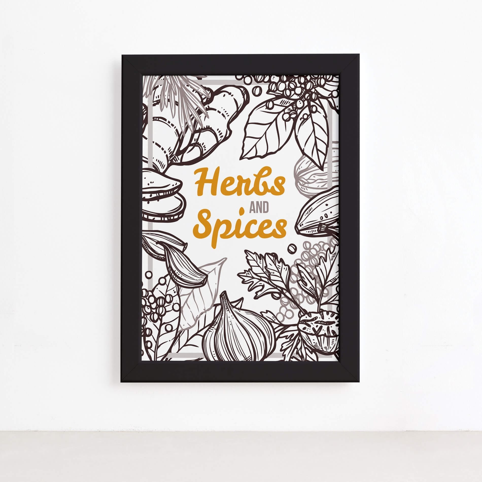 Quadro Tempero Cozinha Herbs and Spices Moldura Preta 22x32,Quadro Tempero Cozinha Herbs and Spices Moldura Preta 22x32