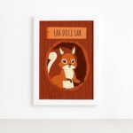 Quadro Esquilo Infantil Lar Doce Lar Moldura Branca 22x32cm