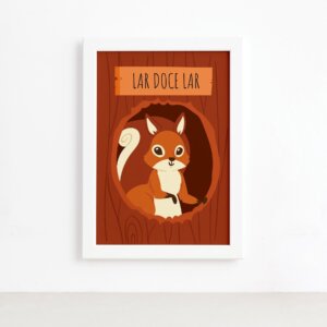 Quadro Esquilo Infantil Lar Doce Lar Moldura Branca 22x32cm,Quadro Esquilo Infantil Lar Doce Lar Moldura Branca 22x32cm