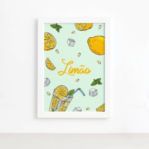 Quadro Decorativo Frutas Limão Moldura Branca 22x32cm,Quadro Decorativo Frutas Limão Moldura Branca 22x32cm