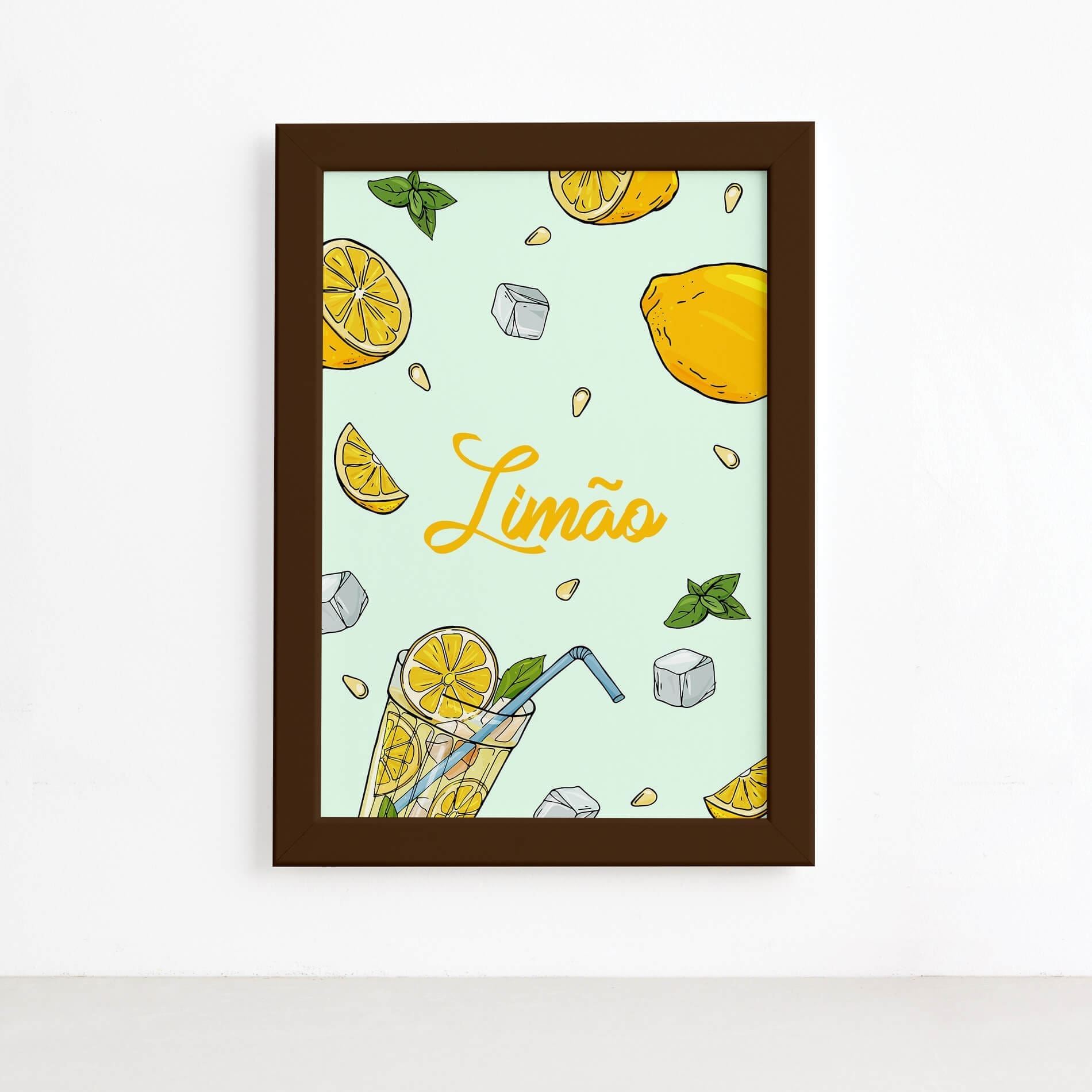 Quadro Decorativo Frutas Limão Moldura Marrom 22x32cm,Quadro Decorativo Frutas Limão Moldura Marrom 22x32cm