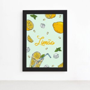Quadro Decorativo Frutas Limão Moldura Preta 22x32cm,Quadro Decorativo Frutas Limão Moldura Preta 22x32cm