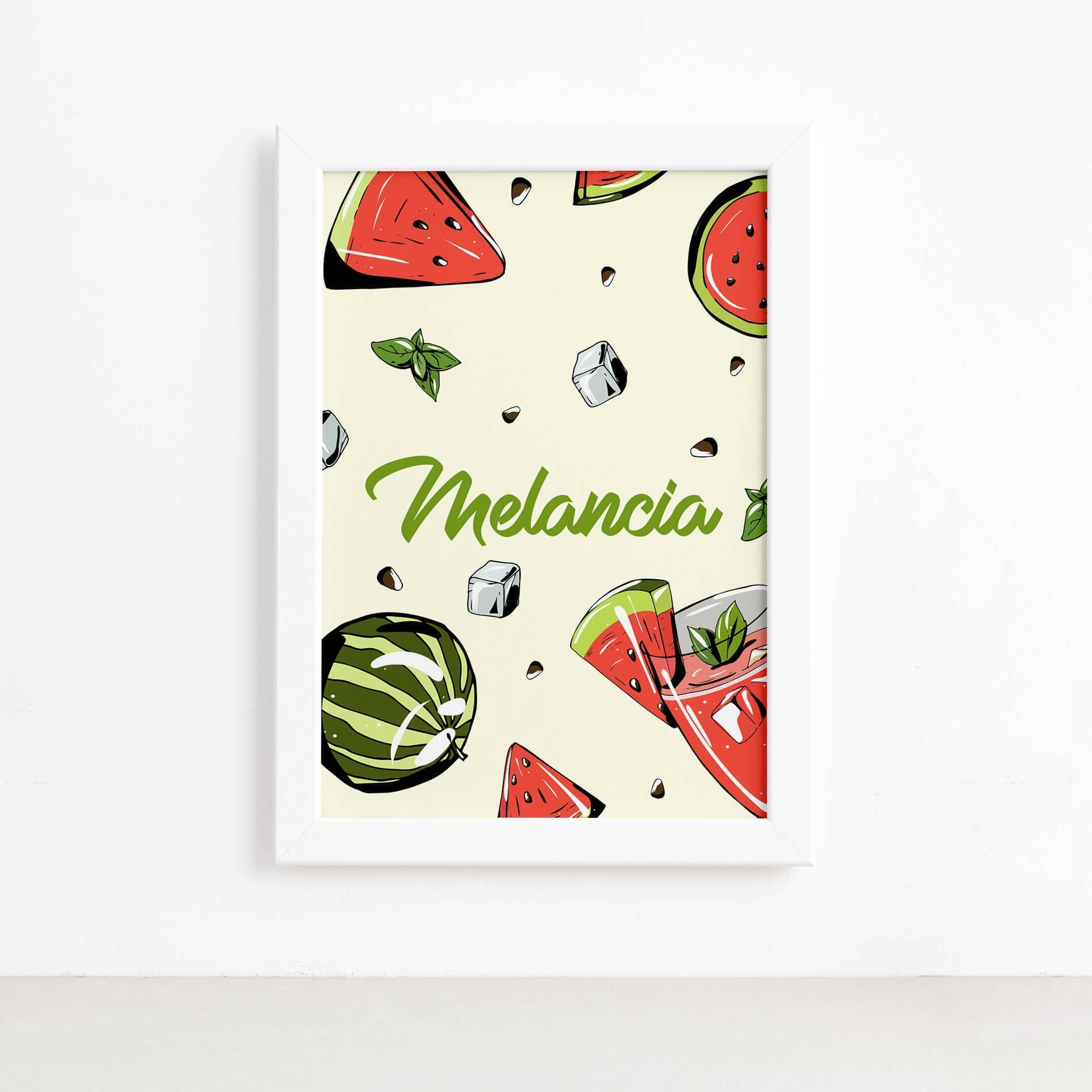 Quadro Melancia Decorativo Frutas Moldura Branca 22x32cm,Quadro Melancia Decorativo Frutas Moldura Branca 22x32cm
