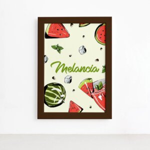 Quadro Melancia Decorativo Frutas Moldura Marrom 22x32cm,Quadro Melancia Decorativo Frutas Moldura Marrom 22x32cm