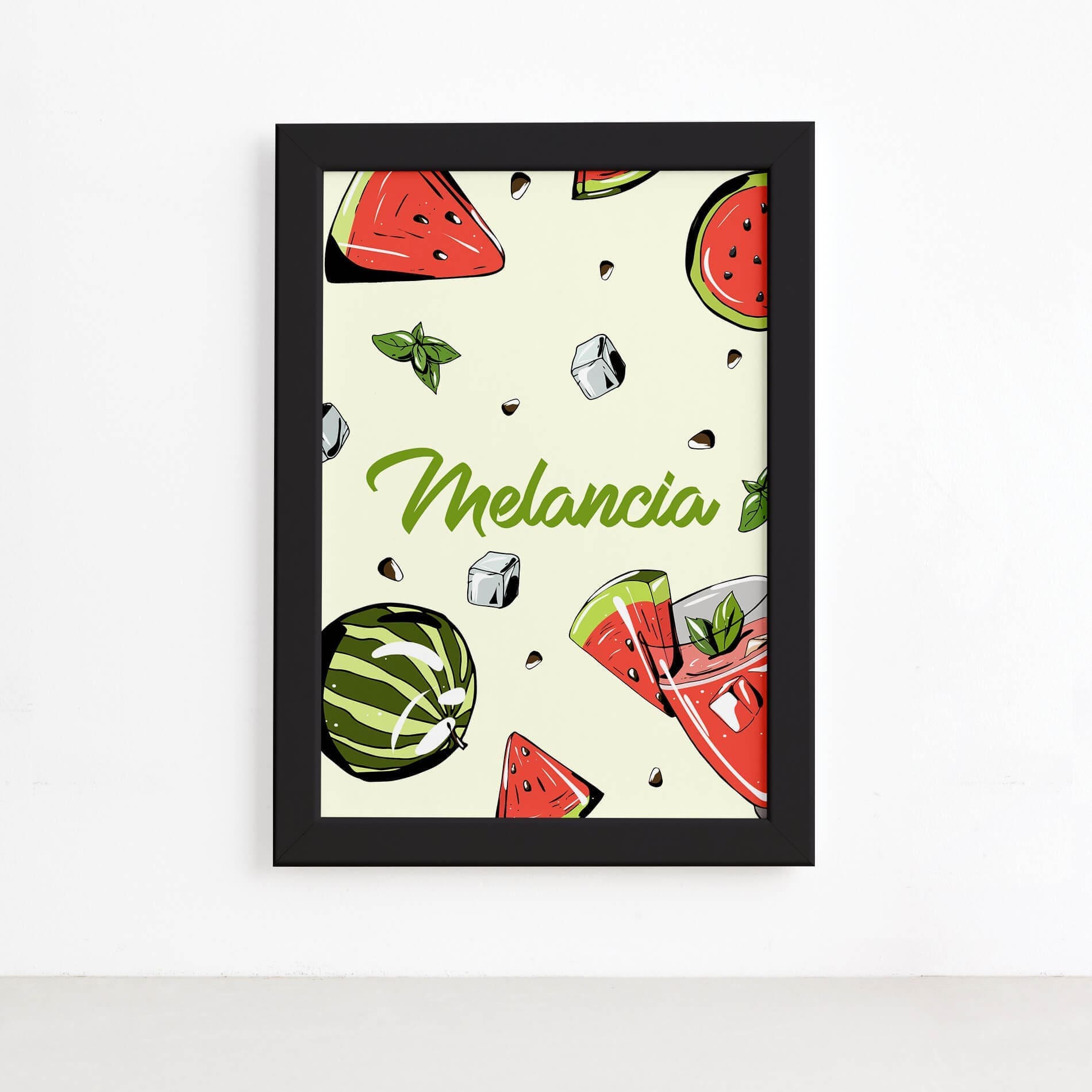Quadro Melancia Decorativo Frutas Moldura Preta 22x32cm,Quadro Melancia Decorativo Frutas Moldura Preta 22x32cm