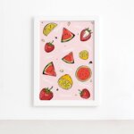 Quadro Frutas Melancia e Limão Moldura Branca 22x32cm