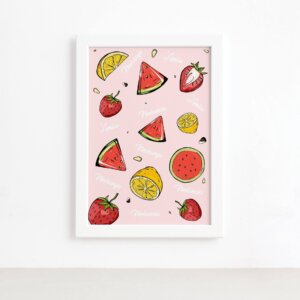 Quadro Frutas Melancia e Limão Moldura Branca 22x32cm,Quadro Frutas Melancia e Limão Moldura Branca 22x32cm