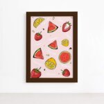 Quadro Frutas Melancia e Limão Moldura Marrom 22x32cm