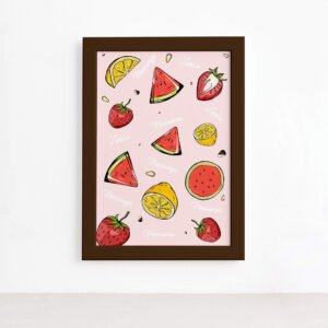 Quadro Frutas Melancia e Limão Moldura Marrom 22x32cm,Quadro Frutas Melancia e Limão Moldura Marrom 22x32cm