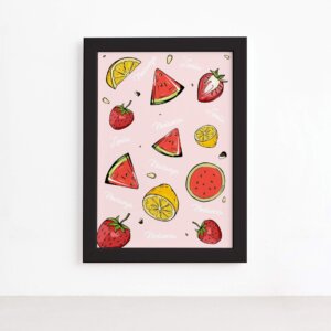 Quadro Frutas Melancia e Limão Moldura Preta 22x32cm,Quadro Frutas Melancia e Limão Moldura Preta 22x32cm