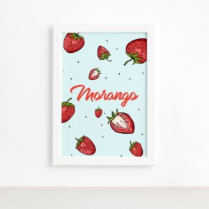 Quadro Decorativo Frutas Morangos Moldura Branca 22x32cm,Quadro Decorativo Frutas Morangos Moldura Branca 22x32cm