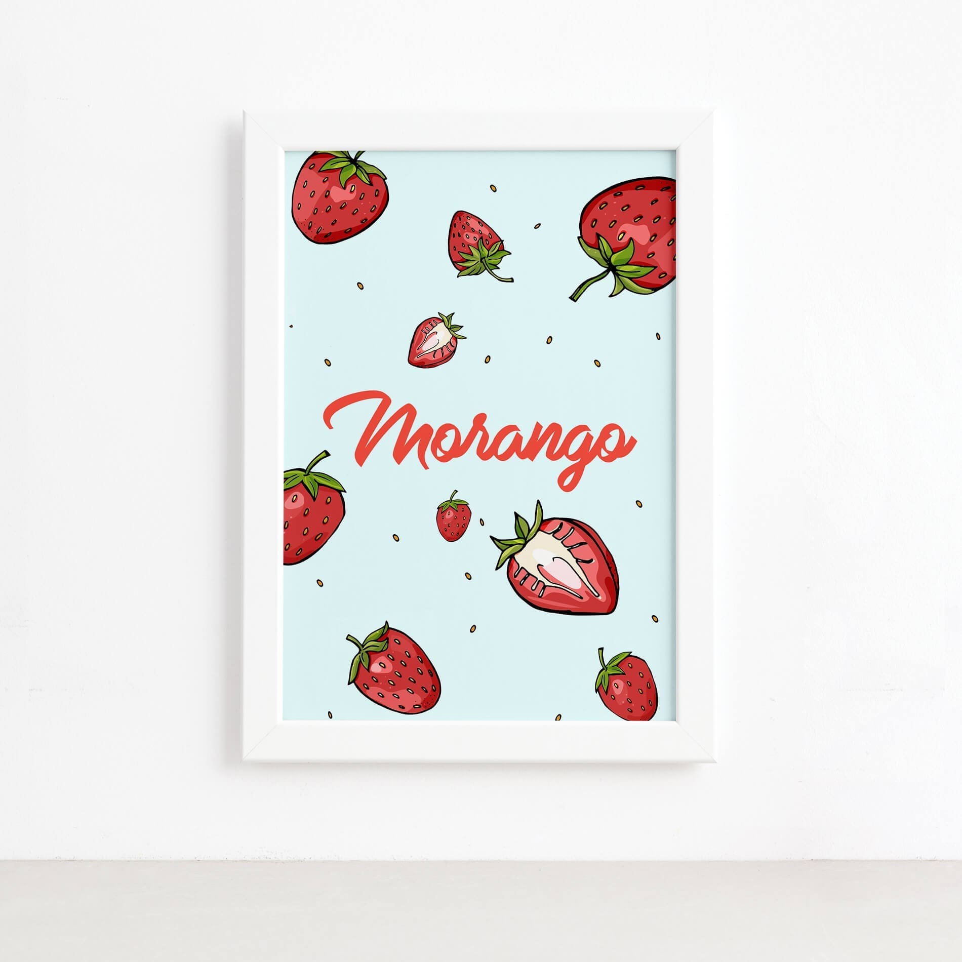 Quadro Decorativo Frutas Morangos Moldura Branca 22x32cm,Quadro Decorativo Frutas Morangos Moldura Branca 22x32cm