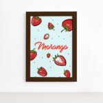 Quadro Frutas Cozinha Morangos Moldura Marrom 22x32cm