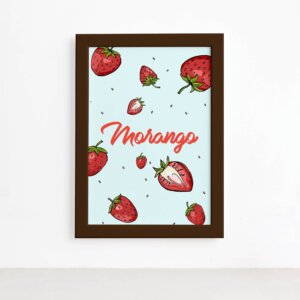 Quadro Decorativo Frutas Morangos Moldura Marrom 22x32cm,Quadro Decorativo Frutas Morangos Moldura Marrom 22x32cm