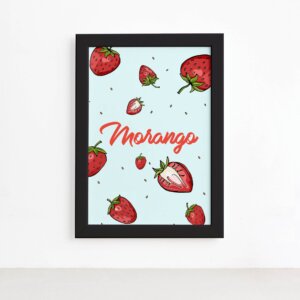 Quadro Decorativo Frutas Morangos Moldura Preta 22x32cm,Quadro Decorativo Frutas Morangos Moldura Preta 22x32cm