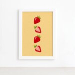 Quadro Frutas Coloridas Morangos Moldura Branca 22x32cm