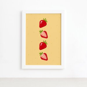 Quadro Frutas Coloridas Morangos Moldura Branca 22x32cm,Quadro Frutas Coloridas Morangos Moldura Branca 22x32cm