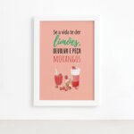Quadro Frutas Cozinha Limões e Morangos Moldura Branca 22x32