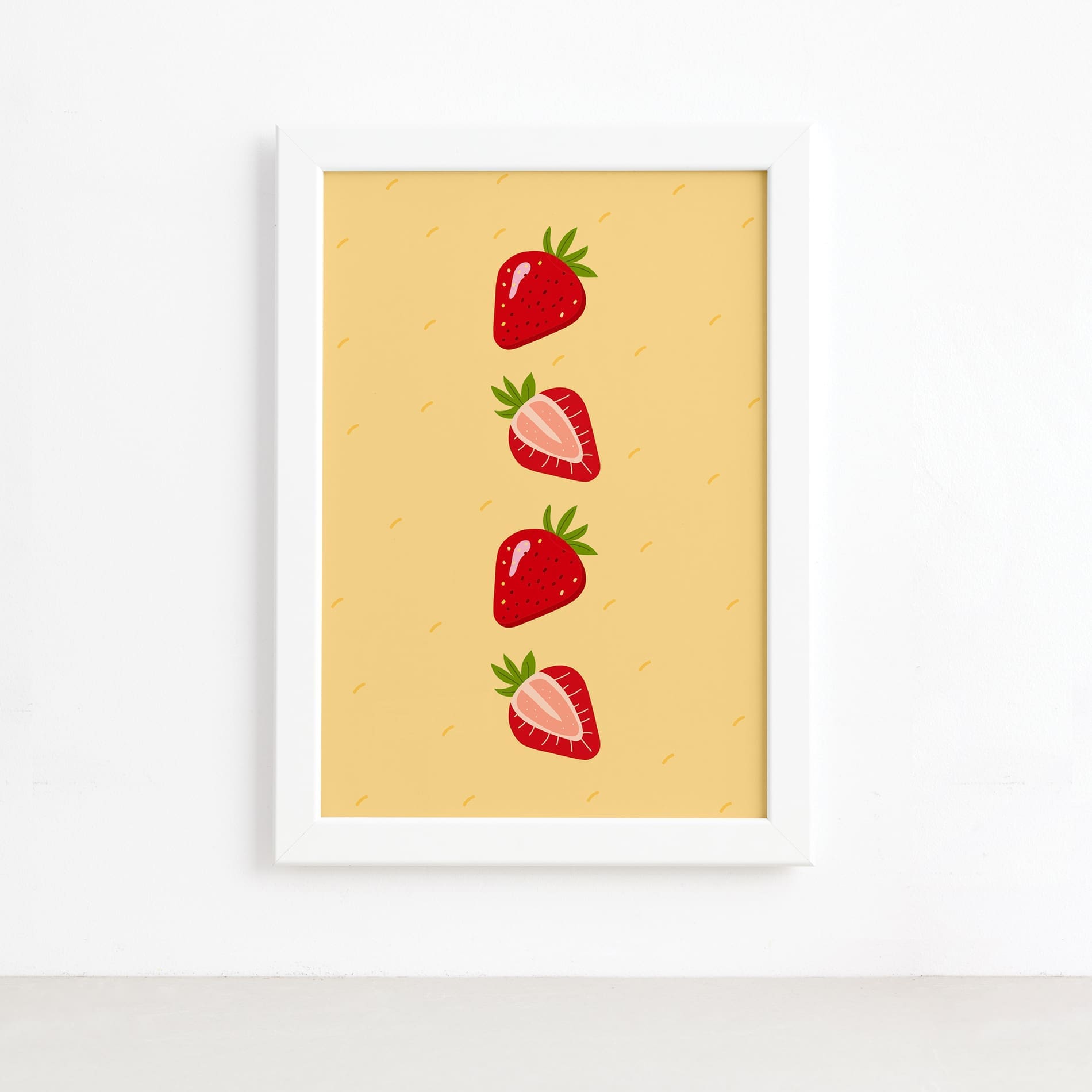 Quadro Frutas Coloridas Morangos Moldura Branca 22x32cm,Quadro Frutas Coloridas Morangos Moldura Branca 22x32cm