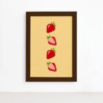 Quadro Frutas Coloridas Morangos Moldura Marrom 22x32cm