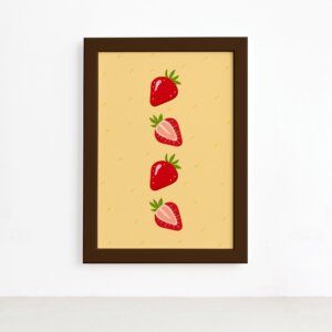 Quadro Frutas Coloridas Morangos Moldura Marrom 22x32cm,Quadro Frutas Coloridas Morangos Moldura Marrom 22x32cm