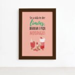 Quadro Frutas Cozinha Limões e Morangos Moldura Marrom 22x32