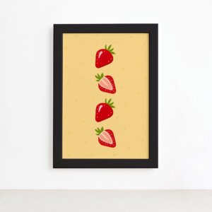 Quadro Frutas Coloridas Morangos Moldura Preta 22x32cm,Quadro Frutas Coloridas Morangos Moldura Preta 22x32cm
