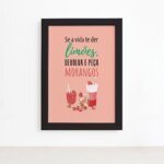Quadro Frutas Cozinha Limões e Morangos Moldura Preta 22x32