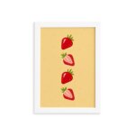 Quadro Frutas Coloridas Morangos Moldura Branca 33x43cm