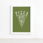 Quadro Frase Pizza Primeira Mordida Moldura Branca 22x32cm