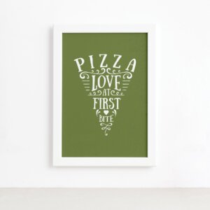 Quadro Frase Pizza Primeira Mordida Moldura Branca 22x32cm,Quadro Frase Pizza Primeira Mordida Moldura Branca 22x32cm