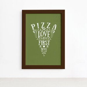 Quadro Frase Pizza Primeira Mordida Moldura Marrom 22x32cm,Quadro Frase Pizza Primeira Mordida Moldura Marrom 22x32cm